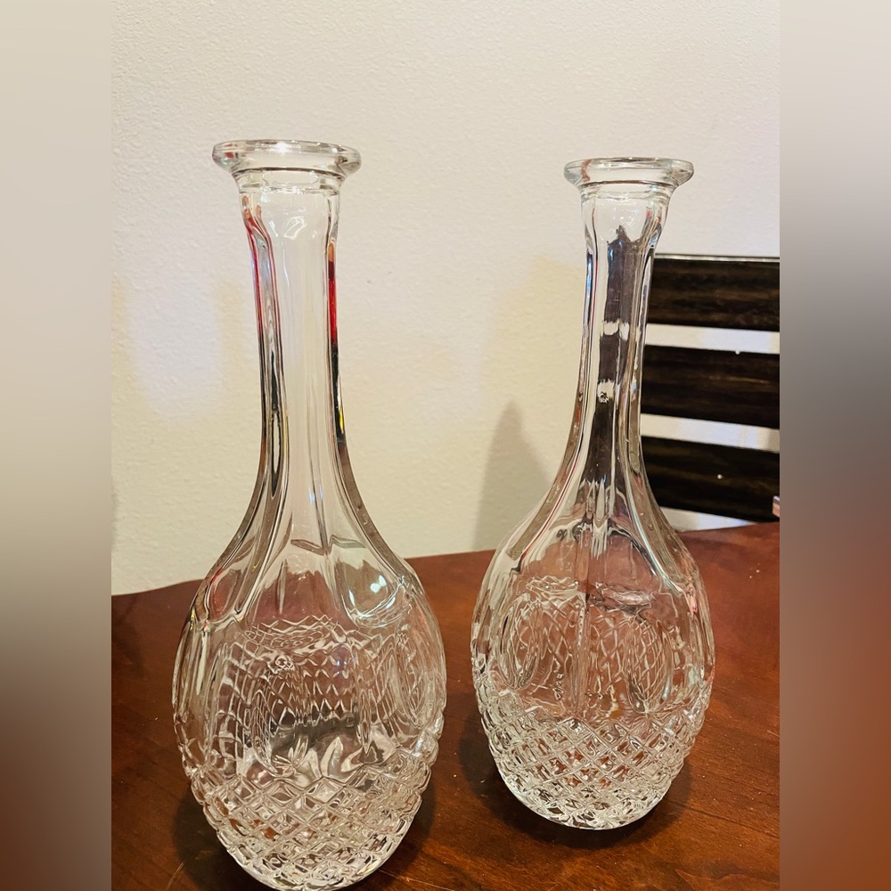 Vintage rare Clear Crystal Glass Decanter Vase - Pair
